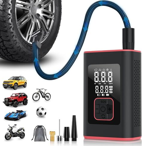منفاخ الإطارات، ضاغط هواء محمول، مضخة هواء صغيرة لاسلكية مع مقياس ضغط رقمي 150 رطل لكل بوصة مربعة، 3X تضخم سريع، إيقاف تلقائي، بطارية كبيرة للسيارات، الدراجات، الكرات in Kuwait
