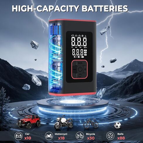 منفاخ الإطارات، ضاغط هواء محمول، مضخة هواء صغيرة لاسلكية مع مقياس ضغط رقمي 150 رطل لكل بوصة مربعة، 3X تضخم سريع، إيقاف تلقائي، بطارية كبيرة للسيارات، الدراجات، الكرات in Kuwait