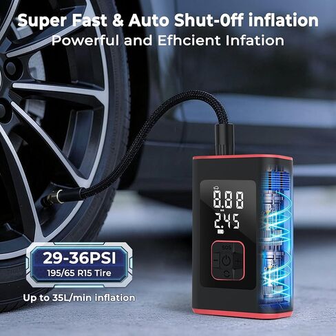 منفاخ الإطارات، ضاغط هواء محمول، مضخة هواء صغيرة لاسلكية مع مقياس ضغط رقمي 150 رطل لكل بوصة مربعة، 3X تضخم سريع، إيقاف تلقائي، بطارية كبيرة للسيارات، الدراجات، الكرات in Kuwait