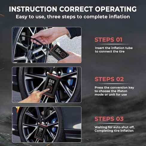 منفاخ الإطارات، ضاغط هواء محمول، مضخة هواء صغيرة لاسلكية مع مقياس ضغط رقمي 150 رطل لكل بوصة مربعة، 3X تضخم سريع، إيقاف تلقائي، بطارية كبيرة للسيارات، الدراجات، الكرات in Kuwait