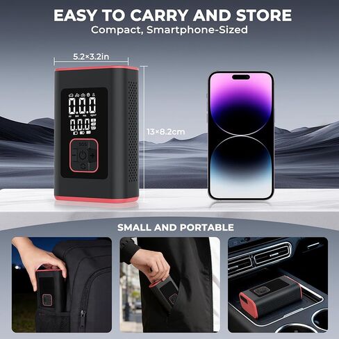 منفاخ الإطارات، ضاغط هواء محمول، مضخة هواء صغيرة لاسلكية مع مقياس ضغط رقمي 150 رطل لكل بوصة مربعة، 3X تضخم سريع، إيقاف تلقائي، بطارية كبيرة للسيارات، الدراجات، الكرات in Kuwait