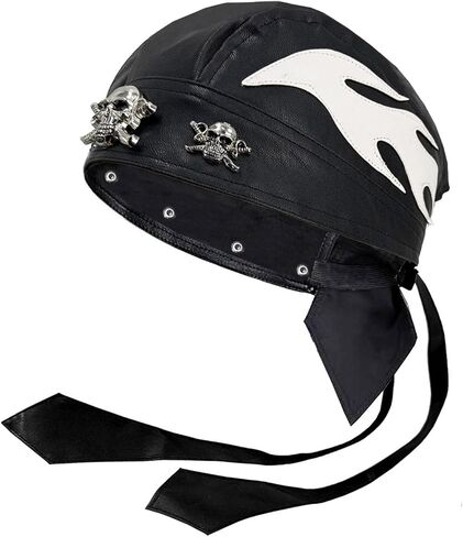 Unisex Motorcycle Head Wrap Skull Cap Skull Caps Do Du Rag Leather Doo Rag Rock Biker Flame Cap for Riding in Kuwait