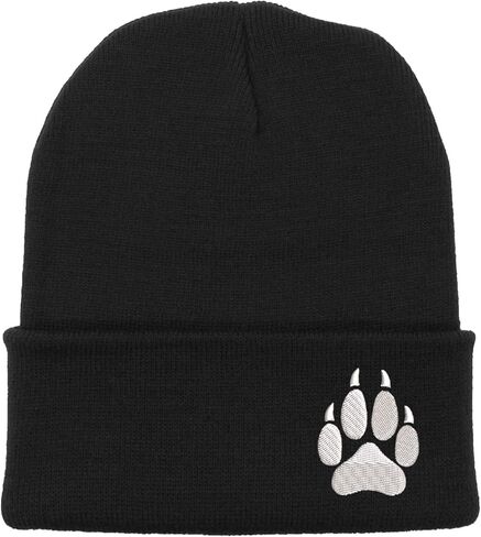 Embroidered Wolf Paw Thick and Warm Skull Cap Cuffed Beanie Men Women Kids in Saudi Arabia