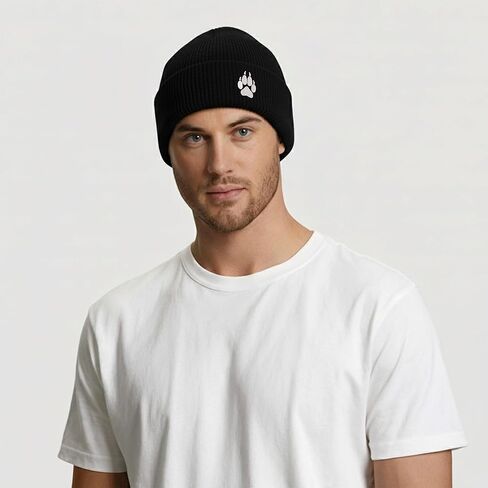 Embroidered Wolf Paw Thick and Warm Skull Cap Cuffed Beanie Men Women Kids in Saudi Arabia