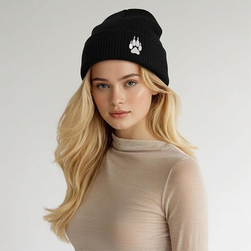Embroidered Wolf Paw Thick and Warm Skull Cap Cuffed Beanie Men Women Kids in Saudi Arabia