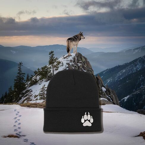 Embroidered Wolf Paw Thick and Warm Skull Cap Cuffed Beanie Men Women Kids in Saudi Arabia