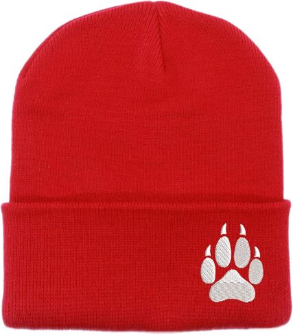 Embroidered Wolf Paw Thick and Warm Skull Cap Cuffed Beanie Men Women Kids in Saudi Arabia