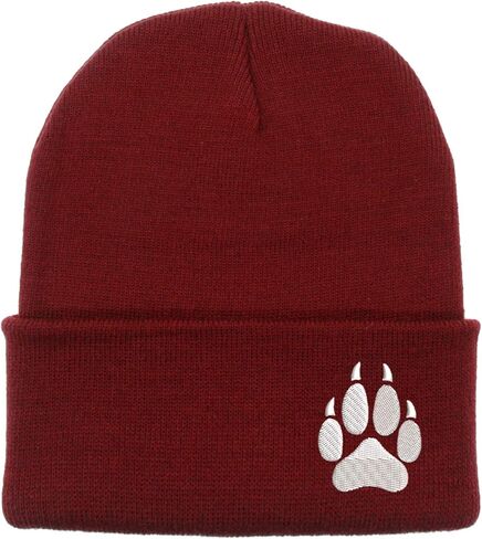 Embroidered Wolf Paw Thick and Warm Skull Cap Cuffed Beanie Men Women Kids in Saudi Arabia