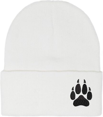 Embroidered Wolf Paw Thick and Warm Skull Cap Cuffed Beanie Men Women Kids in Saudi Arabia