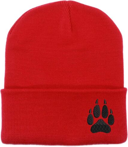 Embroidered Wolf Paw Thick and Warm Skull Cap Cuffed Beanie Men Women Kids in Saudi Arabia