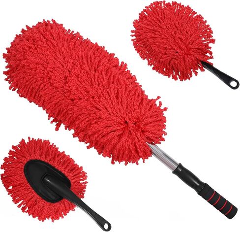 IPELY 3 عبوات كبيرة من غبار السيارة من الألياف الدقيقة باللون الأحمر، الجزء الخارجي خالٍ من الخدوش مع منفضة غبار داخلية قابلة للتمديد، متعددة الأغراض لتنظيف الغبار in Kuwait