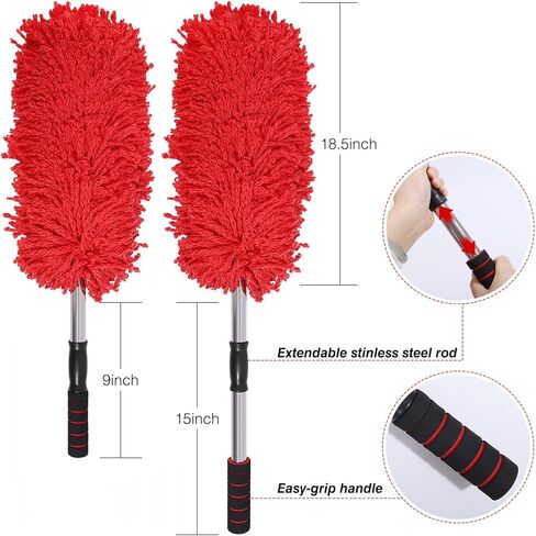 IPELY 3 عبوات كبيرة من غبار السيارة من الألياف الدقيقة باللون الأحمر، الجزء الخارجي خالٍ من الخدوش مع منفضة غبار داخلية قابلة للتمديد، متعددة الأغراض لتنظيف الغبار in Kuwait