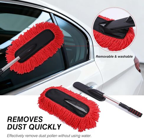 IPELY 3 عبوات كبيرة من غبار السيارة من الألياف الدقيقة باللون الأحمر، الجزء الخارجي خالٍ من الخدوش مع منفضة غبار داخلية قابلة للتمديد، متعددة الأغراض لتنظيف الغبار in Kuwait