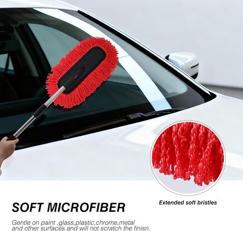 IPELY 3 عبوات كبيرة من غبار السيارة من الألياف الدقيقة باللون الأحمر، الجزء الخارجي خالٍ من الخدوش مع منفضة غبار داخلية قابلة للتمديد، متعددة الأغراض لتنظيف الغبار in Kuwait