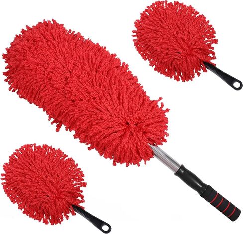 IPELY 3 عبوات كبيرة من غبار السيارة من الألياف الدقيقة باللون الأحمر، الجزء الخارجي خالٍ من الخدوش مع منفضة غبار داخلية قابلة للتمديد، متعددة الأغراض لتنظيف الغبار in Kuwait