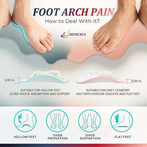 High Arch Aupport Inserts Women: Gel Arch Inserts for Plantar Fasciitis Relief and Flat Feet - Non-Slip Arch Support Pads Fit 0.53" (Clear) in Saudi Arabia