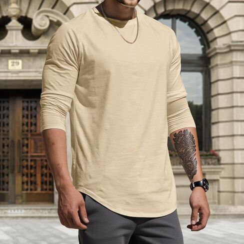 Mens Muscle T Shirts Long Sleeves Slim Fitted Lightweight Gym Workout Athletic Round Neck Tee in Saudi Arabia
