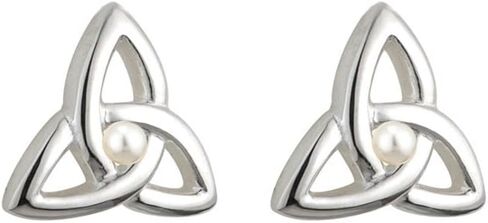 Trinity Knot Stud Earrings Silver Plated with Pearl Made in Ireland by Solvar in Kuwait