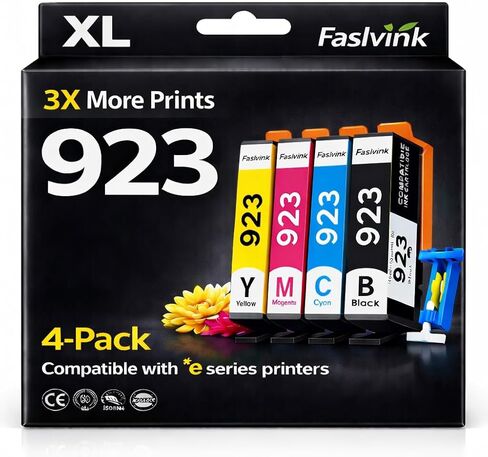 923 Ink Cartridges for HP Printers Compatible with HP 923 Ink Works with HP OfficeJet Pro 8130e 8125e 8120e 8135e 8138e 8139e Printers, 923 Ink Without Chip 4-Pack (Black Cyan Magenta Yellow) in Kuwait