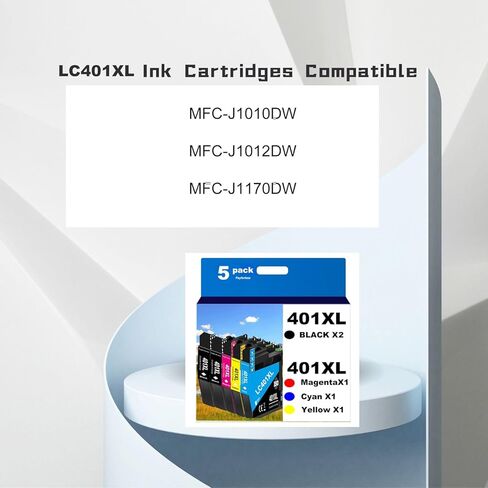 LC401XL Ink Cartridges for Brother Printer Compatible for LC401 Ink Cartridges for MFC-J1010DW MFC-J1012DW MFC-J1170DW Printer 5 Pack (2 Black, 1 Cyan, 1 Magenta, 1 Yellow) in Saudi Arabia
