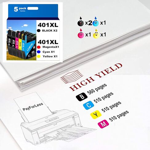LC401XL Ink Cartridges for Brother Printer Compatible for LC401 Ink Cartridges for MFC-J1010DW MFC-J1012DW MFC-J1170DW Printer 5 Pack (2 Black, 1 Cyan, 1 Magenta, 1 Yellow) in Saudi Arabia