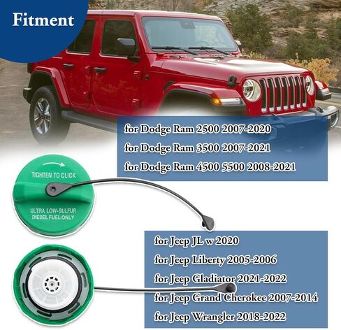 Diesel Gas Cap Fuel Cap 52013994AB for Jeep Dodge Ram 1500 2500 3500 4500 5500 ProMaster Liberty Wrangler Grand Cherokee Fuel Tank Cover Cap Replacement 68109840AA 2005-2022 in Kuwait