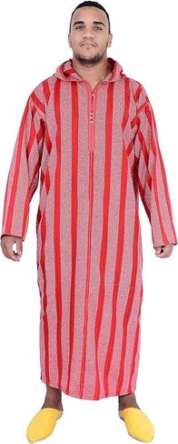 Moroccan Men Clothing Djellaba Handmade and Embroidered Breathable hooded Gray in Kuwait