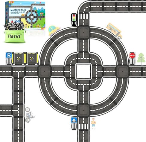Magnetic Tiles City Road Construction Toys, Magnet Building Blocks for Toddler Kids Toys, Creative Montessori Toys for 3+ Year Old Boys & Girls, Ideal Birthday Christmas Gifting for Kids Ages 3-5 5-7 in Kuwait