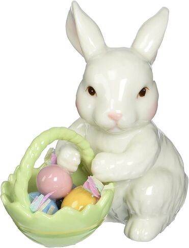 Cosmos 10593 Fine Porcelain Bunny with Easter Basket Figurine, 3-3/4-Inch,White in Saudi Arabia