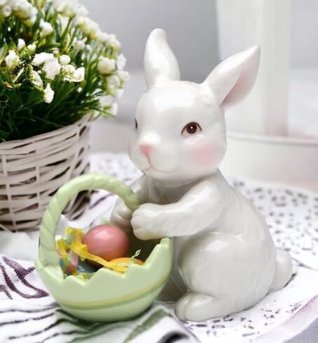 Cosmos 10593 Fine Porcelain Bunny with Easter Basket Figurine, 3-3/4-Inch,White in Saudi Arabia