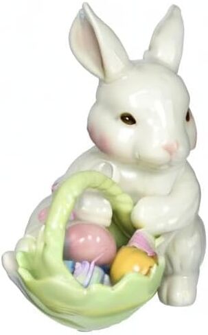 Cosmos 10593 Fine Porcelain Bunny with Easter Basket Figurine, 3-3/4-Inch,White in Saudi Arabia