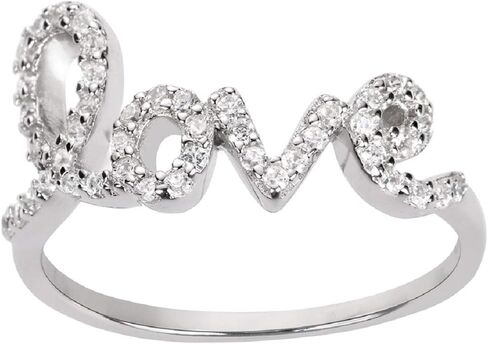 CloseoutWarehouse Cubic Zirconia Love in Script Ring 925 Sterling Silver (Color Options, Sizes 3-15) in Saudi Arabia