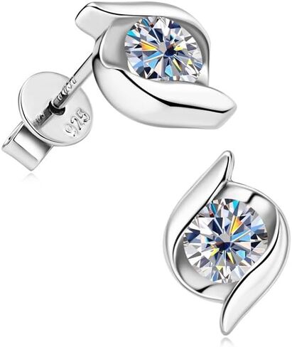S925 Sterling Silver Diamond Stud Earrings for Women, Round Cut Diamond Earrings Studs(D-color,VVS1) in Saudi Arabia