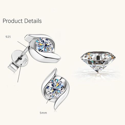 S925 Sterling Silver Diamond Stud Earrings for Women, Round Cut Diamond Earrings Studs(D-color,VVS1) in Saudi Arabia
