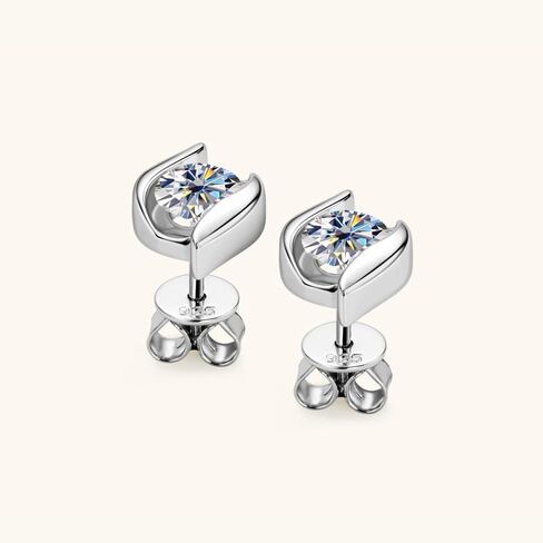 S925 Sterling Silver Diamond Stud Earrings for Women, Round Cut Diamond Earrings Studs(D-color,VVS1) in Saudi Arabia