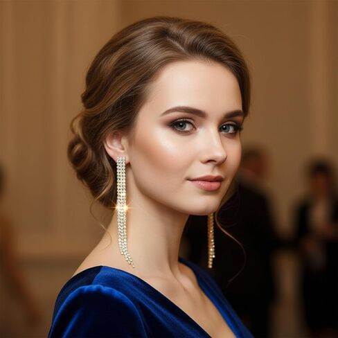 Rhinestone Long Tassel Earrings, Sparkly Tassel Dangling Earrings for Women, Crystal Chandelier Dangle Drop Earring, Wedding Party Prom Earring Jewelry Gifts for Girls Dress Outfits in Saudi Arabia