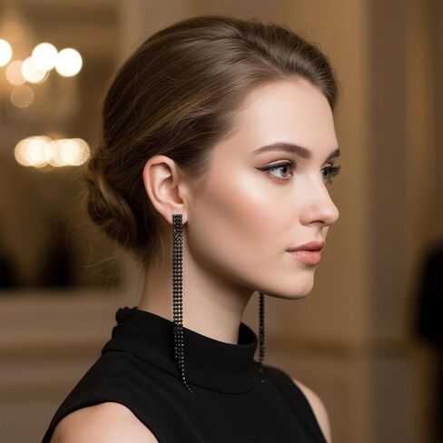 Rhinestone Long Tassel Earrings, Sparkly Tassel Dangling Earrings for Women, Crystal Chandelier Dangle Drop Earring, Wedding Party Prom Earring Jewelry Gifts for Girls Dress Outfits in Saudi Arabia