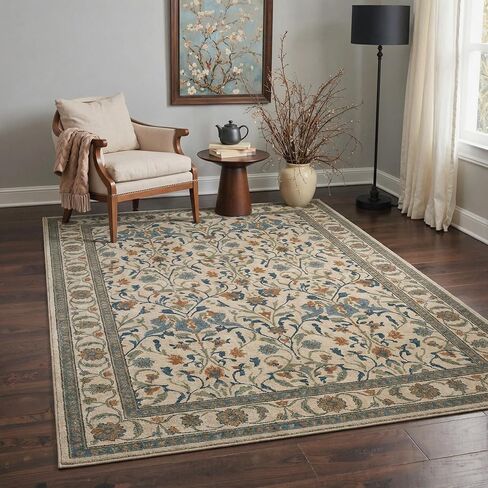 2x6 Runner Rug Washable Non Slip Low Pile Floral Print Pattern Lightweight Modern Art Deco Runner for Hallway, Kitchen, Laundry Room, Bedroom, Bathroom, Ivory in Kuwait