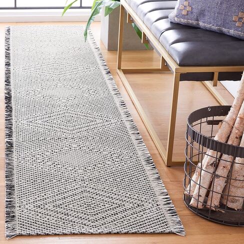 SAFAVIEH Augustine Collection Runner Rug - 2' x 9', Ivory & Black, Cotton Design, Easy Care, Ideal for High Traffic Areas in Living Room, Bedroom (AGT502Z) in Saudi Arabia