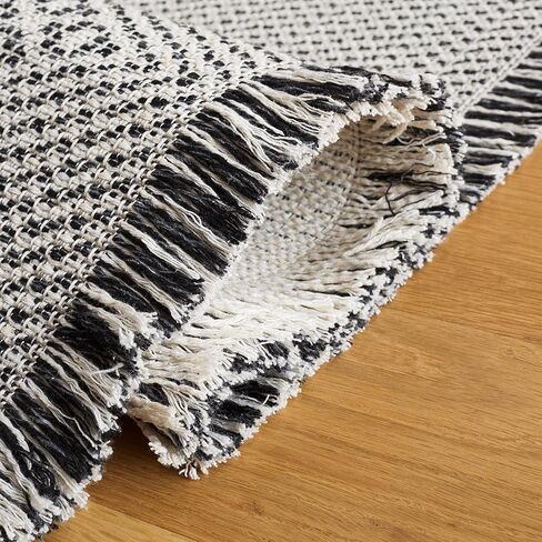 SAFAVIEH Augustine Collection Runner Rug - 2' x 9', Ivory & Black, Cotton Design, Easy Care, Ideal for High Traffic Areas in Living Room, Bedroom (AGT502Z) in Saudi Arabia