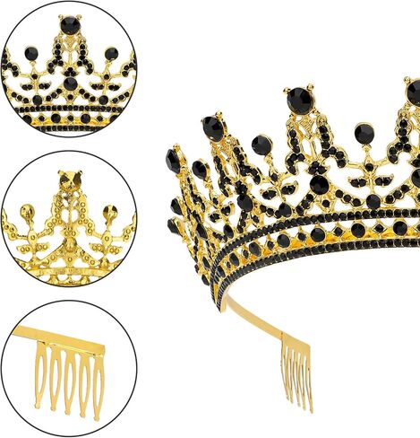 Black Gold Birthday Queen Crown and Sash for Women Birthday Crowns Decorations Tiara and Sash for Women Princess Tiara with Comb Princess Crown Girl Tiara Party for Girls in Kuwait