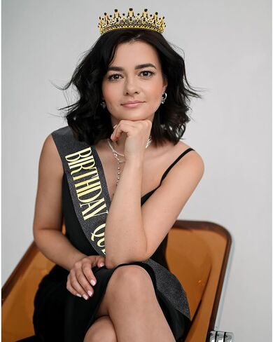 Black Gold Birthday Queen Crown and Sash for Women Birthday Crowns Decorations Tiara and Sash for Women Princess Tiara with Comb Princess Crown Girl Tiara Party for Girls in Kuwait