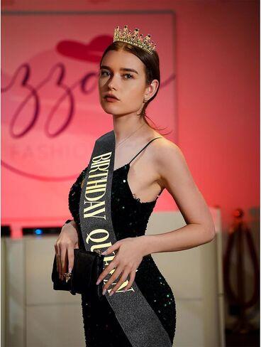 Black Gold Birthday Queen Crown and Sash for Women Birthday Crowns Decorations Tiara and Sash for Women Princess Tiara with Comb Princess Crown Girl Tiara Party for Girls in Kuwait