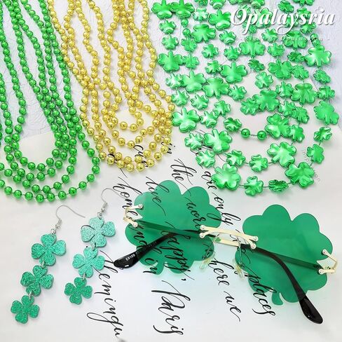 14 Pcs St. Patricks Day Accessories Costume Sets Women Shamrock Glasses Beads Necklaces Clover Earrings Tattoos in Saudi Arabia