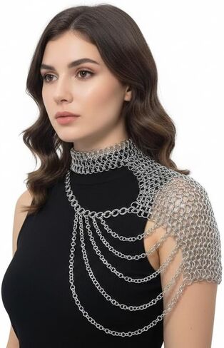 Chainmail Halter Top For Women and Girls Shoulder Jewellery Accessory Prop Chain Mail Aluminium Butted Round 9mm Rings Dancer Cosplay Fantasy Costume in Saudi Arabia