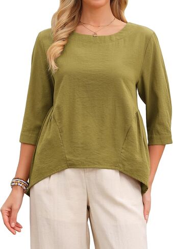 Seta T Women's High Low Tops 3/4 Sleeve Crewneck Asymmetrical Casual Loose Shirt Dressy Summer Tunic Blouse in Saudi Arabia
