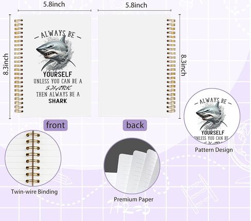 Welshower Coastal Beach Ocean Shark مجلة دفتر ملاحظات حلزونية ملهمة، هدايا لمحبي سمك القرش، كن دائمًا نفسك مجلة إيجابية تحفيزية، 5.5 × 8.3 بوصة in Kuwait