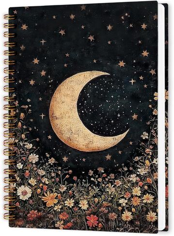 nvucamd witchy moon دفتر ملاحظات حلزوني زهري، دفتر يوميات القمر القوطي الداكن، دفاتر يوميات نباتية على شكل زهرة برية قديمة للنساء، لوازم مكتبية هدايا ساحرة، 5.5 × 8.3 بوصة in Kuwait