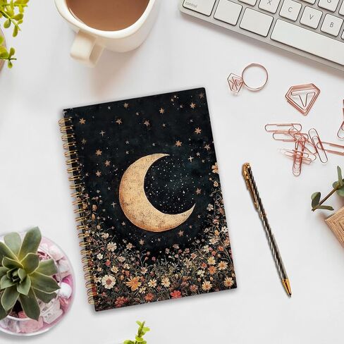 nvucamd witchy moon دفتر ملاحظات حلزوني زهري، دفتر يوميات القمر القوطي الداكن، دفاتر يوميات نباتية على شكل زهرة برية قديمة للنساء، لوازم مكتبية هدايا ساحرة، 5.5 × 8.3 بوصة in Kuwait
