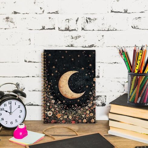 nvucamd witchy moon دفتر ملاحظات حلزوني زهري، دفتر يوميات القمر القوطي الداكن، دفاتر يوميات نباتية على شكل زهرة برية قديمة للنساء، لوازم مكتبية هدايا ساحرة، 5.5 × 8.3 بوصة in Kuwait